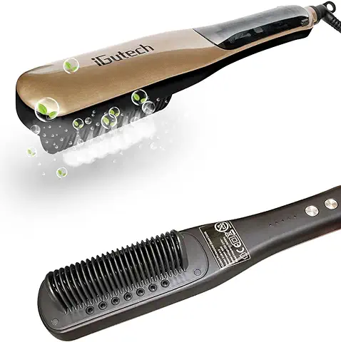 IGutech Plancha de Vapor, Cepillo Alisador de Cabello a Vapor con 3 Configuraciones de Temperatura, Cepillo Alisador para un Peinado Profesional  