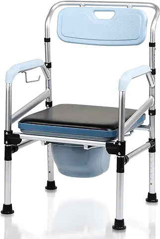 Ikodm Silla de Inodoro con Altura Ajustable, Antideslizante, Incluye Asiento Acolchado y Cubo, Soporta Hasta 160 kg, para Personas Mayores y Discapacitadas, etc.  