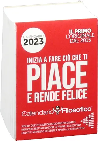 Il Calendario Filosofico 2023 Mignon, el primer y el original calendario de mesa con 365 días de frases filosóficas, cada día una frase, diseñado y creado en Bolonia, formato A8 de 5,2 x 7,2 cm