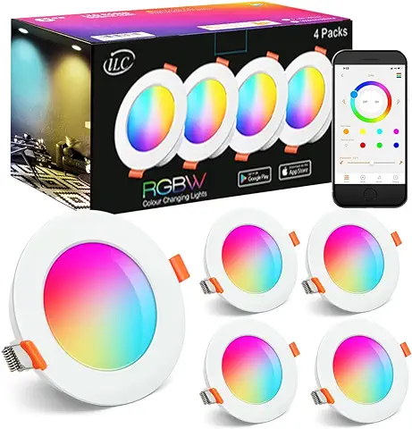 ILC Foco Empotrable LED 8W (equivalente a 60W), Colores RGBW Cambio de Color, Aplicación Controlada, Corte Ф70-85mm 2700K Blanco Cálido Downlight Plafón Luz de Techo RGB Regulable Redondo (4 Unidades)  