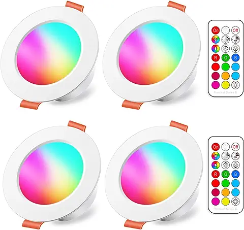 ILC Foco Empotrable LED 8W (equivalente a 60W), Colores RGBW Cambio de Color, Corte Ф70-85mm, 5700K Blanco Frio Downlight Plafón Luz de Techo RGB Regulable Mando Incluido(4 Unidades)  