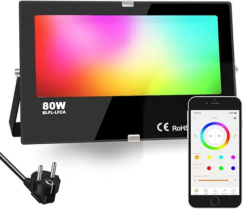 ILC Foco LED RGB de Colores 80W, Cambio de Color RGBW Equivalente a 800W, 16 Millones de Color, Temporización, 2700K Blanco Cálido, IP66 a Prueba de Agua  