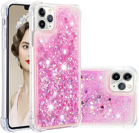 IMEIKONST Funda Compatible con IPhone 11 Pro, Glitter Liquida Transparente Case Silicona TPU Antichoque Niñas Mujeres Brillante Arena Movediza Carcasa IPhone 11 Pro. Love Pink YBW  