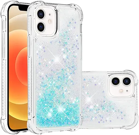 IMEIKONST Funda Compatible con IPhone 12 Pro, Glitter Liquida Transparente Case Silicona TPU Antichoque Niñas Mujeres Brillante Arena Movediza Carcasa IPhone 12/12 Pro. Star Blue YBW  