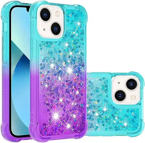 IMEIKONST Funda Compatible con IPhone 13, Glitter Liquida Case Silicona Suave TPU Antichoque Protector Niñas Mujeres Brillante Arena Movediza Carcasa IPhone 13. Blue Purple YB  