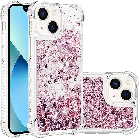 IMEIKONST Funda Compatible con IPhone 15, Glitter Liquida Transparente Case Silicona TPU Antichoque Niñas Mujeres Brillante Arena Movediza Carcasa IPhone 15. Love Rose YBW  