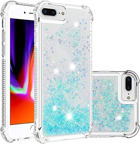 IMEIKONST Funda Compatible con IPhone 8 Plus / 7 Plus, Glitter Liquida Transparente Case Silicona TPU Antichoque Niñas Mujeres Brillante Arena Movediza Carcasa IPhone 6 Plus / 6S Plus. Star Blue YBW  