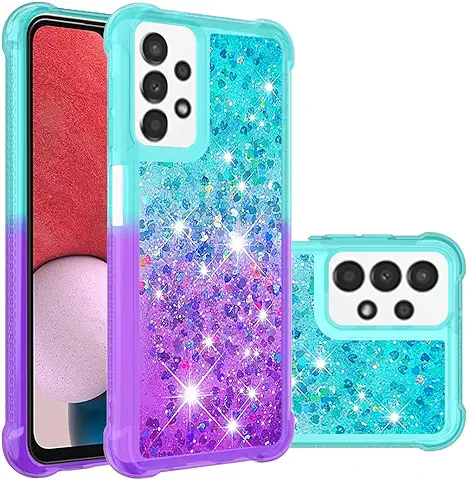 IMEIKONST Funda Compatible con Samsung Galaxy A13 4G, Glitter Liquida Transparente Case Silicona Suave TPU Bumper Antichoque Protector Niñas Mujeres Brillante Arena Movediza Carcasa. Blue Purple YB  