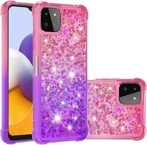 IMEIKONST Funda Compatible con Samsung Galaxy A22 5G, Glitter Liquida Transparente Case Silicona Suave TPU Bumper Antichoque Protector Niñas Mujeres Brillante Arena Movediza Carcasa. Pink Purple YB  