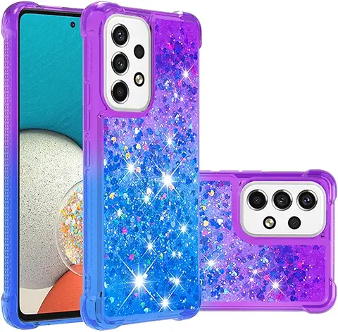 IMEIKONST Funda Compatible con Samsung Galaxy A53 5G, Glitter Liquida Case Silicona Suave TPU Bumper Antichoque Protector Niñas Mujeres Brillante Arena Movediza Carcasa Samsung A53 5G. Purple Blue YB  