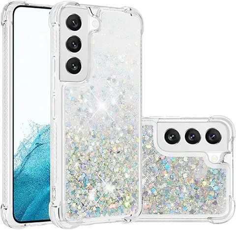 IMEIKONST Funda Compatible con Samsung Galaxy S22, Glitter Liquida Transparente Case Silicona TPU Antichoque Niñas Mujeres Brillante Arena Movediza Carcasa Samsung S22. Love Silver YBW  