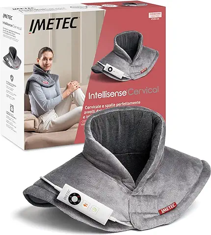 Imetec Intellisense Cervical, Almohadilla Térmica para Cuello y Hombros, 47 x 52 cm, tela Hipoalergénica, 5 Temperaturas, Bloqueo Eléctrico de Seguridad, Calentamiento Rápido, Lavable a Máquina  