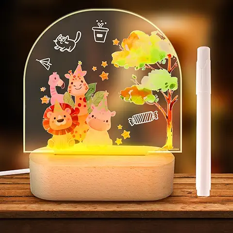 Indrnif LáMpara De Noche Personalizada Para NiñOs, 7 Luces De Colores, Luz Nocturna Led, Personalizada, Regalos De Bautizo, Dormitorio, DecoracióN, Con Estampado Animal Y BolíGrafo Borrable  