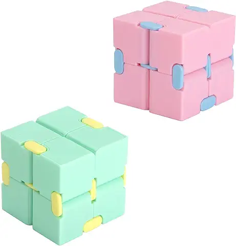 Infinito Cubo, Fidget Toys Infinite Cube, Mini Juguete de Dedo Bloques de Fidget para Aliviar de Estrés y Ansiedad, Matar el Tiempo, para Adultos y Niños, Rosa+Verde (2 Piezas)  