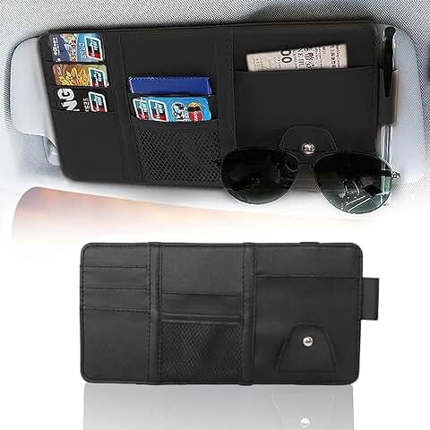 INGJIA Organizador de Visor de Coche para Coche, Accesorios de Piel, Bolsa de Almacenamiento, Bolsa para Llaves de Licencia de Tarjetas, Teléfono Móvil, Factura, Documento  