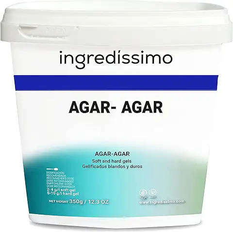 INGREDISSIMO - Agar Agar, Gelificante en Polvo, Proviene de Algas Marinas y Algas Rojas, Color Blanco o Amarillo, Producto Vegano y sin Gluten, para Cocinar, Translúcido, Firme y Qubradizo - 350 g  