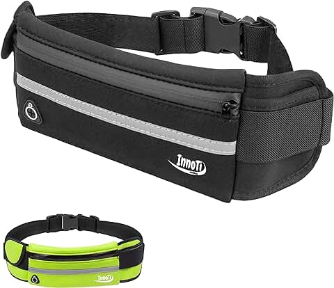 InnoTi Riñonera Running Hombre y Mujer - Riñonera Deportiva Impermeable de Neopreno - Cinturón Porta Móvil para Correr, Trail, Marcha, Senderismo – Cinturón Running Reflectante y Ajustable (Negra)  