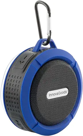 InnovaGoods® Altavoz Bluetooth Potente Portatil de Hasta 3 Horas de Reproducción, IPX4 Impermeable y 5W, Color Azul/Negro  