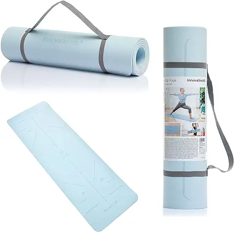 InnovaGoods Esterilla Deporte, Pilates, yoga mat Incluye Lineas de Posición Corporal y Correa Stretch Fácil Transporte, Ideal para Realizar Deporte en casa Esterilla yoga Antideslizante, TPE Ecologico  