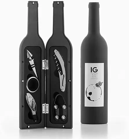 InnovaGoods® Juegos de Accesorios para vino 2en1, Elegante Estuche con Tablero de Ajedrez, Incluye Sacacorchos, Tapón Dosificador, 32 Piezas de Ajedrez, Acabado en Madera.  