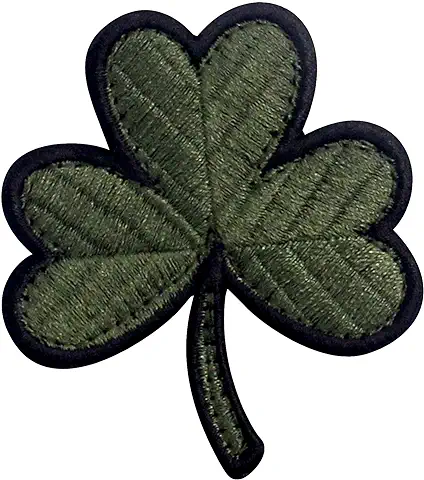 Insignia de Trébol Irlandés Táctico, Trébol de la Suerte Broche Bordado de Gancho y Parche de Gancho y Bucle de Cierre, Verde Oliva  