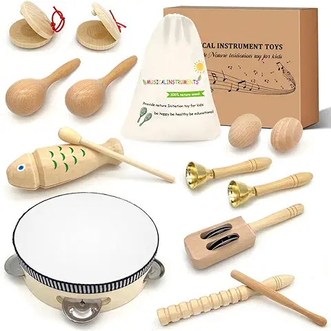 Instrumentos Musicales Infantiles - Jpnew Instrumentos Musicales Bebe Percusion Musicales Madera Tambor Bebe Juguetes Instrumentos Musicales con Bolsa de Algodón  