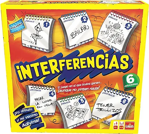 Interferencias. Juego de Mesa. Más Grande ¡hasta 6 Jugadores! Juego Rápido y Divertido para Fiestas o para Jugar con Amigos o en Familia. como el Teléfono Loco, Pero Dibujando. A Partir de 8 Años.  