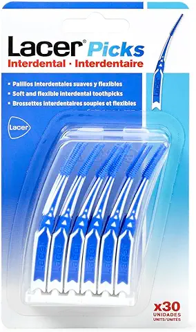 INTERPROXIMAL - Lacer Picks Interdental 30 Unidades, Punta de Goma Triangular Suave y Flexible, Gran Capacidad de Adaptación a Espacios Interdentales, Sin Partes Metalicas, Mango Ergonómico  