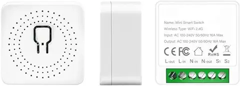 Interruptor Inteligente WiFi de 16A, Compatible con Google Home, Alexa, Tuya, SmartLife, SmartThings. Temporizador. Max 3680W. Blanco.  