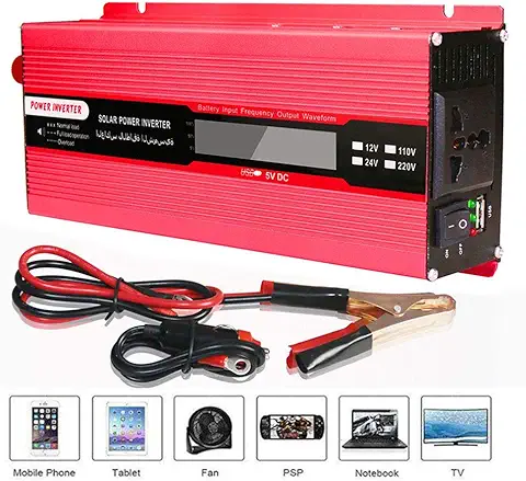 Inversor 12V 220V Onda Pura 1500 W / 2000 W, Dc 12 V / 24 V a Ca Convertidor Automotriz de 110 V / 220 V con Pantalla Lcd, con Tomas Fuente de AlimentacióN Del Adaptador AutomáTico,2000w-12vTo220v  