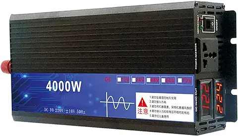 Inversor de Energía de onda Sinusoidal pura 2200 W 3000 W 4000 W 5000 W DC 12 V/24 V/48 V a 220 V AC Convertidor de Coche con Enchufe Universal, para Exterior/casa/camión RV (4000 W 24 V a 220 V)  