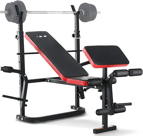 ISE Banco de Musculación Multifuncional Inclinable para Entrenamiento Completo, Banca de Peso Ajustable Plegable Fitness Doméstico para Casa, Máx 110KG, SY-5430B  