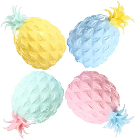 IWILCS 4 Piezas Bola Antiestrés de Piña,Piña Estrés Bola,Pineapple Stress Ball,Juguetes Antiestrés Fidget de Piña para Reducir el Estrés(Rosado, Azul, Verde,Amarillo)  