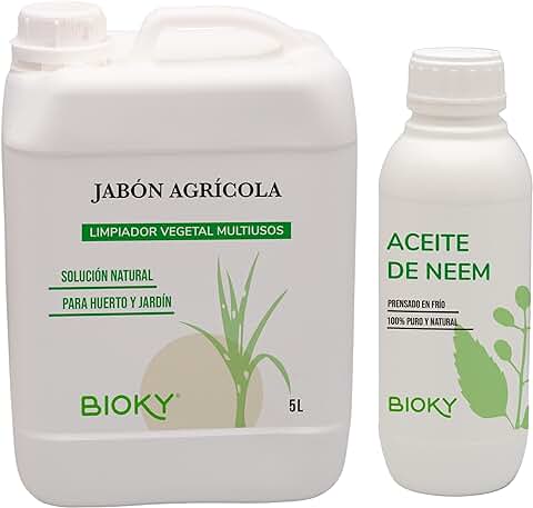 Jabón Potásico (Agrícola) 5L + Aceite de Neem 1L – Pack Protección para Tus Plantas y Huerto | Muy Concentrado y Puro | Protección Total: Mosca Blanca, Cochinilla, Pulgón, Araña Roja | Biodegradable  