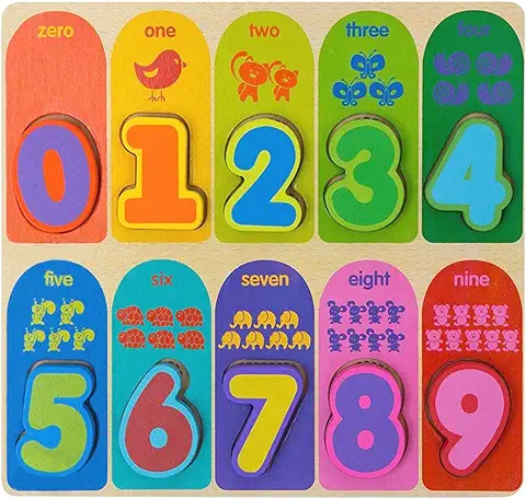 Jacootoys Puzzles de Madera 10 Números Bloques Gruesos Preescolar Juguetes Educativo Tempranos para 1 2 3+ Años Niño Niña  