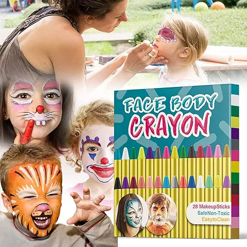 JamBer Pinturas Cara para Niños Halloween No Tóxico Pintura Blanca Cara,28 Colores Pintura Cara Halloween/Carnaval Fiestas, Semana Santa/Pascua de Resurrección,Cosplay,Fiestas Temáticas  