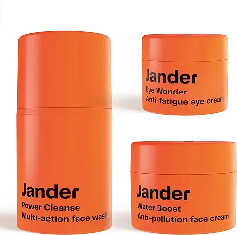 Jander - Set de Cuidado Facial para Hombres: Reduce Arrugas, Elimina Ojeras e Hidrata tu piel - Incluye Limpiador Facial, Contorno de Ojos y Crema Hidratante  