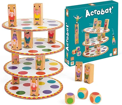 Janod - Acrobat' - Juego de Habilidad y Estrategia, Juegos de Mesa para Niños, Concentración y Motricidad Fina, para 2 Jugadores O Más - Desde Los 5 Años, J02757  