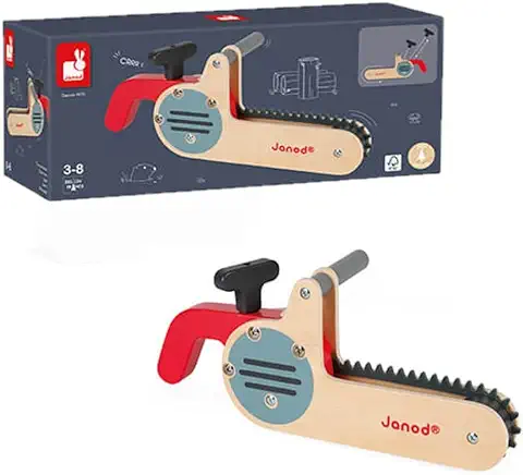 Janod - Motosierra de Madera Brico'Kids - Juguete de Imitación de Bricolaje - Desarrolla la Motricidad Fina y la Imaginación - Certificado FSC - A Partir de 3 Años, J06471  