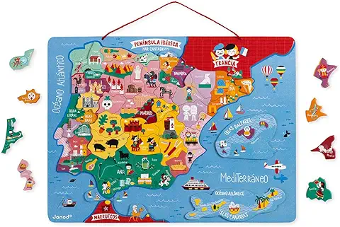 Janod - Puzle de Madera Mapa Magnético de España - 60 piezas imantadas - Juego Educativo Geografía - Desde 7 años, J05478