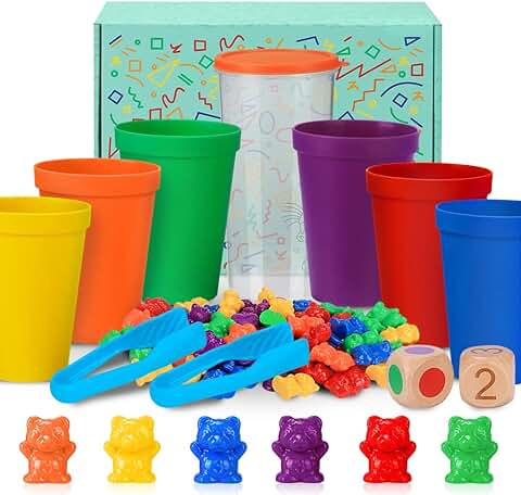 Japace Contar con los Osos de Colores Coordinados,Osos de Colores Coordinados con Vasos Apilables,Infantil Juguetes Montessori Clasificación,Juguetes Educativos 3 Años,Juego de Combinación de Colores  