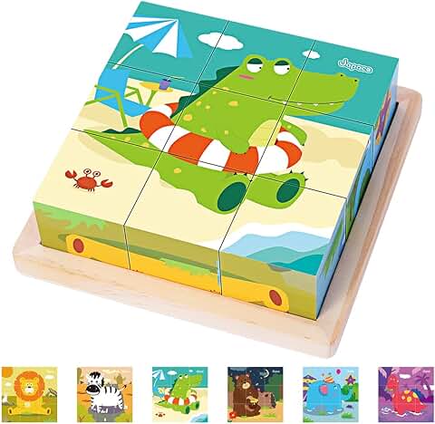 Japace Puzzles de Madera Juguetes Bebes, 6 en 1 3D Actualizar Rompecabezas de Madera de Animales, Juguetes Montessoris Educativos para 1 2 3 4 Años Niños Niñas Regalos de Cumpleaños de Navidad  