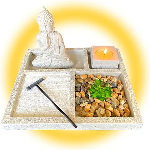 Jardin Zen con Portavelas y Vela con Buda Arena Flor Cactus Arena y Piedras Jardin Tori Japones  