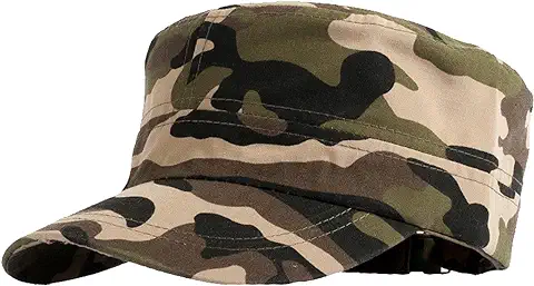 Jarseila Gorra Militar Hombre Retro Gorra de Béisbol Estilo Militar Plana Gorra Cadete de Algodón Ajustable Verano Sports Camouflage-Vert  