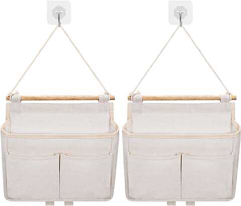 Jeesblsy Organizador Colgante para Puerta y Pared, 2 Bolsas Colgar En Pared de Almacenamiento Impermeable Tela De Lino de Bolsillo Ancho Baldas Colgantes para Dormitorio Baño Cocina y Oficina (Beige)  