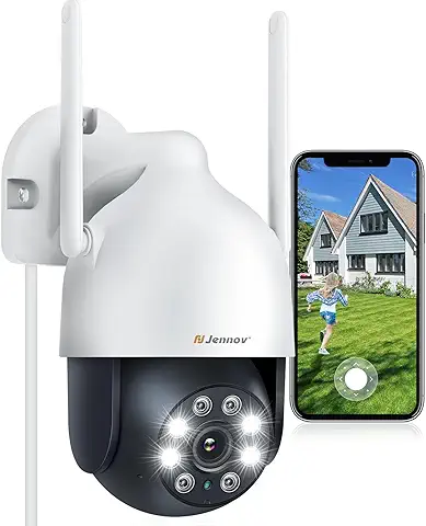 Jennov 2K Camara Vigilancia WiFi Exterior con Eléctrico, PTZ Cámara Exterior 360°, Detección de Humano, Seguimiento Automático, 24/7 Grabación Continua, Visión Nocturna en Color, Audio Bidireccional  