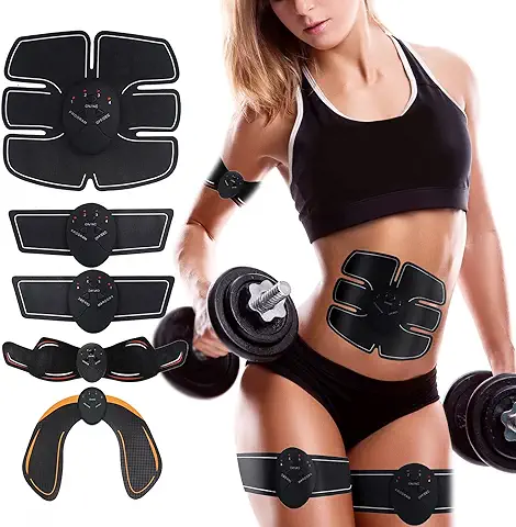 Jenylu 5 Piezas Electroestimulador Muscular, EMS Abdominales Electroestimulacion, Estimulador de Glúteos, 6 Modos y 10 Niveles para Abdomen/Brazo/Piernas/Cintura/Gluteos, Hombres y Mujeres  