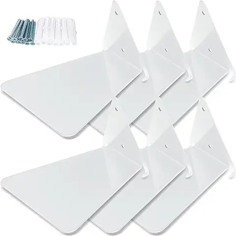 Jetec Estante de Libro Flotante Triangular de Hierro Estantería Invisible Montado en Pared Estante de Repisa Multiuso (Blanco, 6 Piezas)  