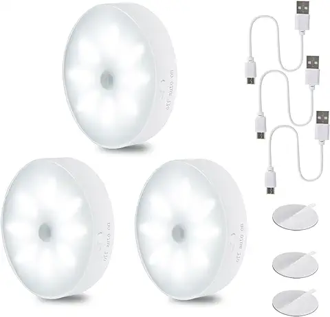 Jewan Luz con Sensor de Movimiento 3PCS Lampara USB Recargable Led Adecuado para Habitaciones, Armarios  