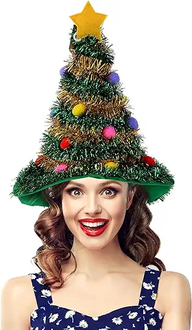 JIAMIAN Sombrero de Navidad, Gorro de Árbol de Navidad, Adulto Verde Lentejuela Dorada, con Estrella Divertido Gorro de Navidad, Gorro de Bruja para Fiesta de Papá Noel Decoración Navideña Tocado  